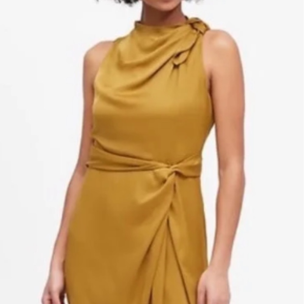 NWT Banana Republic midi length dress with draping details. Mustard Gold color. - Picture 2 of 9